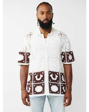 TRUE RELIGION Logo Crochet Knit Shirt - White