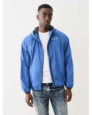 True Religion Packable Lightweight Hooded Windbreaker - Blue