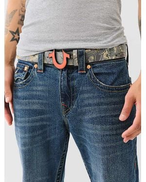 True Religion Camo Print Horseshoe Buckle Belt - Blue
