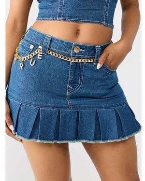 TRUE RELIGION Chain Belt Pleated Mini Skirt - Blue