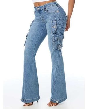 TRUE RELIGION Joey Low Rise Cargo Flap Flare Jean - Blue
