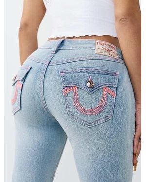 TRUE RELIGION Becca Mid Rise Multi-stitch Flap Bootcut Jean - Blue