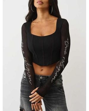 TRUE RELIGION Crystal Mesh Long Sleeve Top - Black