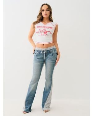 True Religion Joey Fleece Mid Rise Big T Flare Pant - Blue
