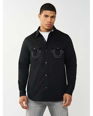 TRUE RELIGION Arched Logo Cotton Twill Shirt - Black