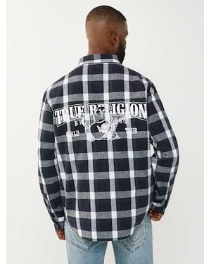 TRUE RELIGION Arched Logo Plaid Flannel Shirt - Blue