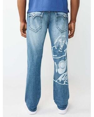 TRUE RELIGION Ricky Buddha Print Flap Straight Jean 34" - Blue