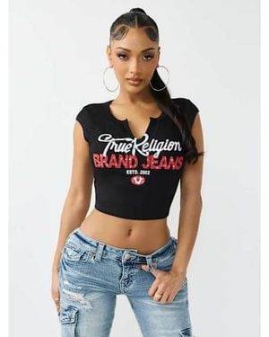 TRUE RELIGION Crystal Logo Notched Ribbed Baby T-shirt - Blue