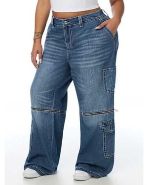 TRUE RELIGION Plus Bobbi Mid Rise Detachable Big T Flap Cargo Baggy Jean - Blue