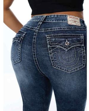 TRUE RELIGION Plus Becca Mid Rise Crystal Big T Flap Bootcut Jean - Blue