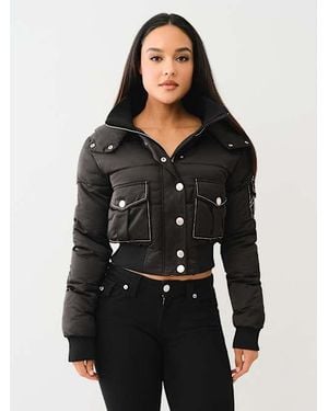 True Religion Crop Hooded Puffer Jacket - Black