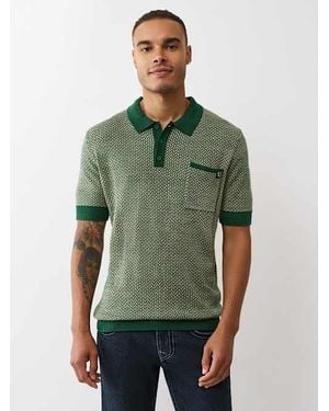 True Religion Woven Knit Polo Shirt - Green