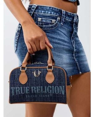 TRUE RELIGION Faded Logo Denim Satchel - Blue