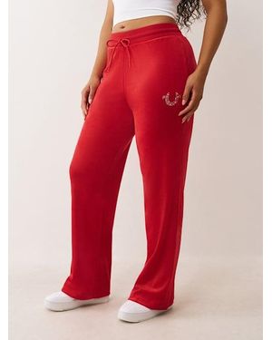 True Religion Crystal Horseshoe Velour Straight Leg Sweatpant - Red