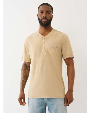 True Religion Mineral Patch Henley Shirt in Black for Men | Lyst