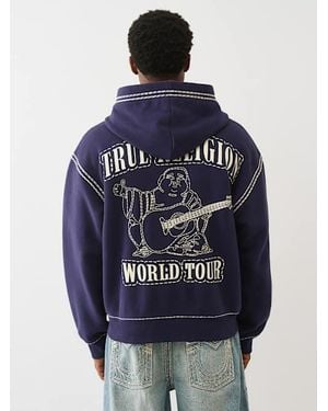 TRUE RELIGION Super Qt Boxy Zip Hoodie in Black for Men | Lyst