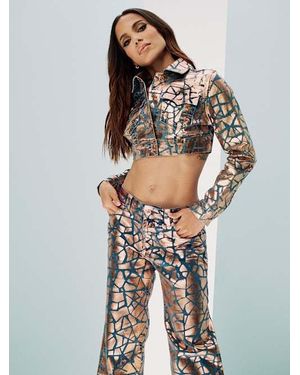 True Religion Cropped Cracked Foil Denim Jacket - Multicolor