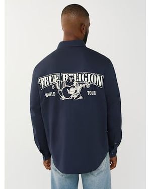 TRUE RELIGION Arched Logo Cotton Twill Shirt - Blue