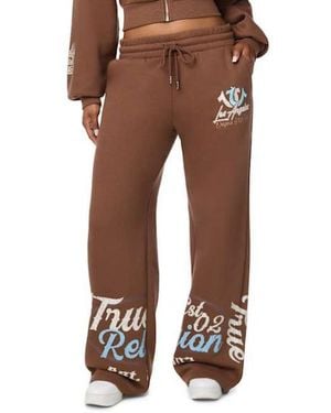 TRUE RELIGION Embroidered Mid Rise Wide Leg Sweatpant - Brown
