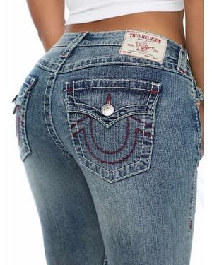 TRUE RELIGION Joey Mid Rise Big T Flap Flare Jean - Blue