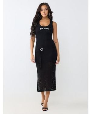 TRUE RELIGION Crochet Cut-out Midi Dress - Black