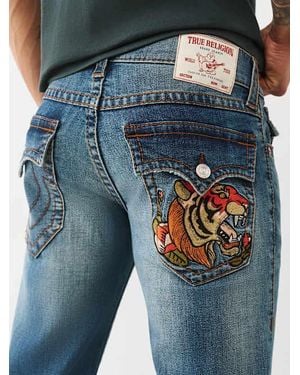 TRUE RELIGION Ricky Big T Embroidered Straight Jean - Blue
