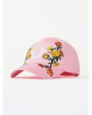 TRUE RELIGION Embroidered Flower Horseshoe Baseball Hat - Pink