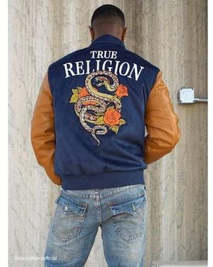 TRUE RELIGION Serpent Logo Bomber Jacket - Blue