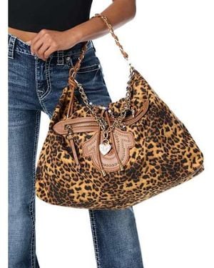 TRUE RELIGION Leopard Print Soft Hobo Bag - Brown