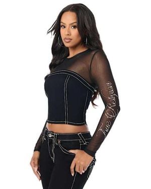 TRUE RELIGION Crystal Mesh Bustier Top - Black