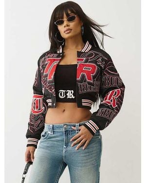 TRUE RELIGION Embroidered Cropped Bomber Jacket
