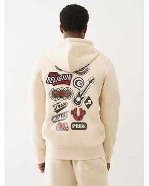 TRUE RELIGION Embroidered Patch Horseshoe Zip Hoodie - Natural