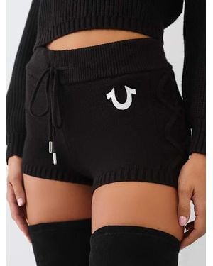 TRUE RELIGION Embroidered Ribbed Sweat Shorts - Black