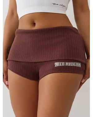 TRUE RELIGION Foldover Ribbed Hot Short - Brown