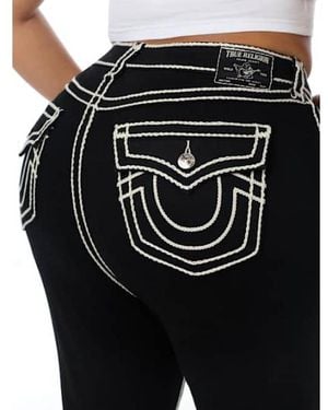TRUE RELIGION Plus Becca Mid Rise Rope Stitch Flap Bootcut Jean - Black