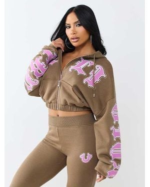 TRUE RELIGION Crystal Relaxed Girlfriend Zip Hoodie - Brown