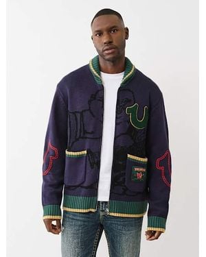 True Religion Chunky Knit Buddha Cardigan - Blue