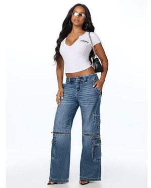 TRUE RELIGION Bobbi Mid Rise Big T Detachable Cargo Jean - Blue