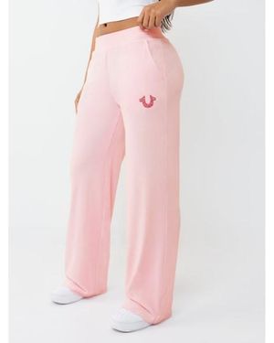 TRUE RELIGION Crystal Mid Rise Velour Straight Leg Sweatpant - Pink