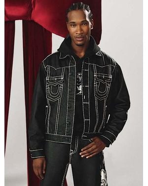 TRUE RELIGION Oversized Super T Coated Denim Jacket - Black