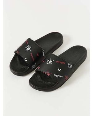 TRUE RELIGION Monogram Print Slides - Black