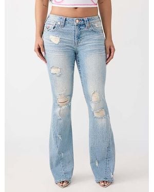TRUE RELIGION Joey Mid Rise Big T Flap Flare Jean - Blue