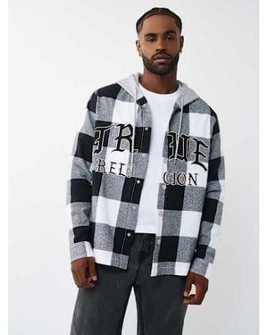 TRUE RELIGION Hooded Flannel Shirt - Black