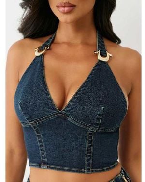 TRUE RELIGION Denim Halter Top - Blue