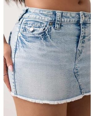 TRUE RELIGION Sadie Mid Rise Flap Mini Denim Skirt - Blue