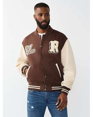 TRUE RELIGION World Tour Fleece Varsity Jacket - Brown