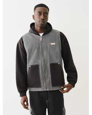 True Religion Heavy Weight Fleece Lined Big T Denim Jacket - Gray