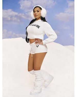 TRUE RELIGION Embroidered Ribbed Sweat Shorts - Blue