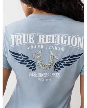TRUE RELIGION Crushed Crystal Horseshoe V Neck T-shirt - Blue