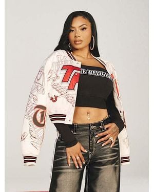 TRUE RELIGION Embroidered Cropped Bomber Jacket